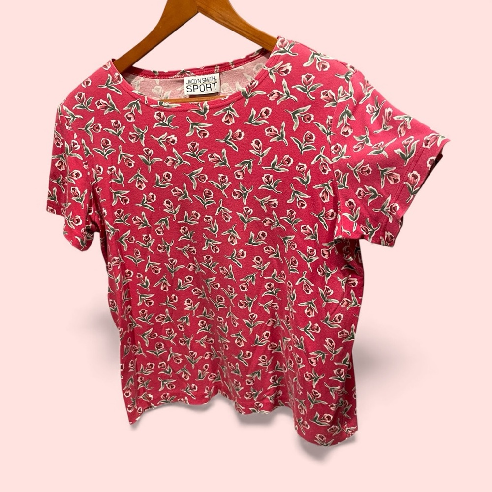 Cute vintage 80s oversized pinky red roses top cotton blend floral pop